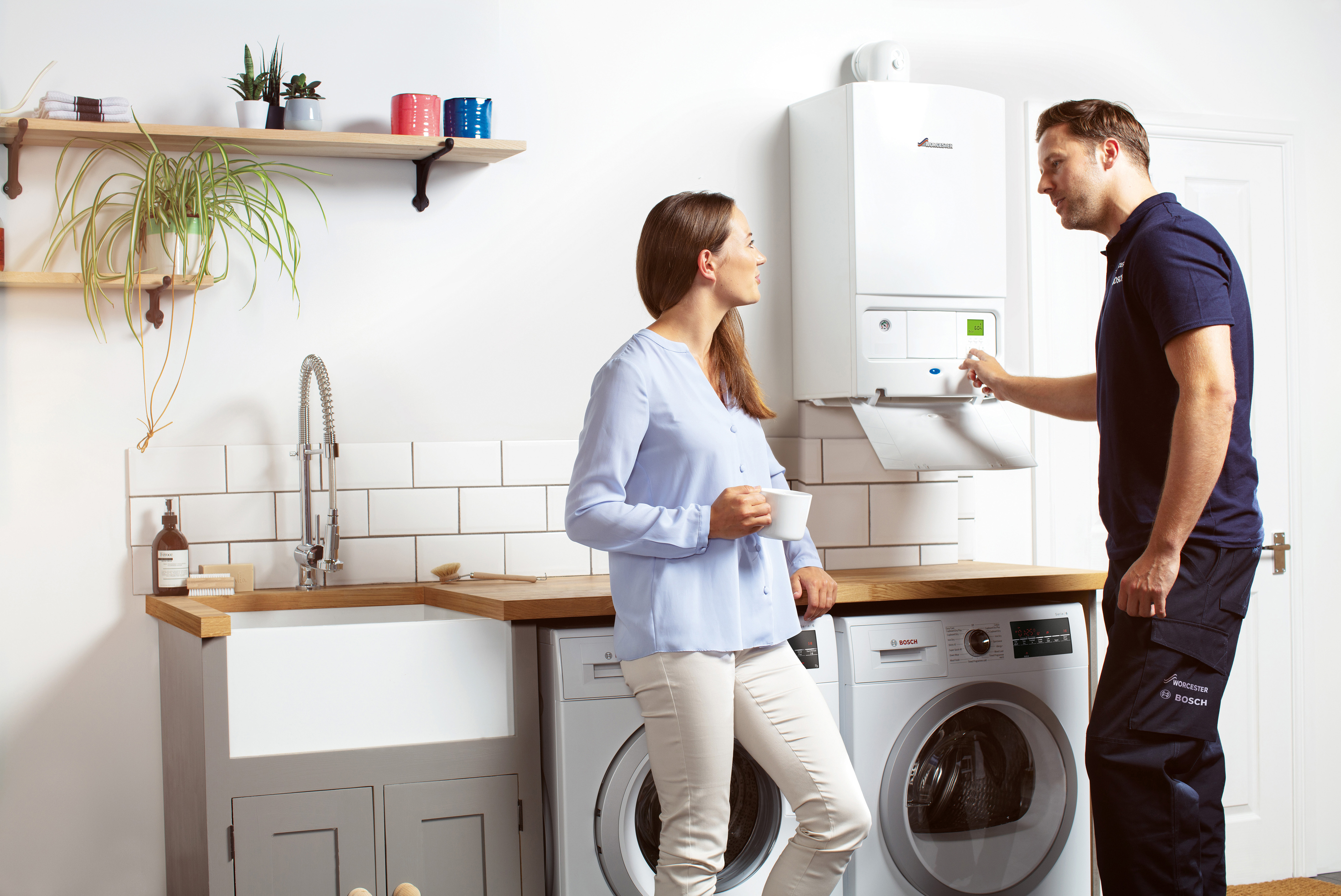 Enginner explaining boiler service